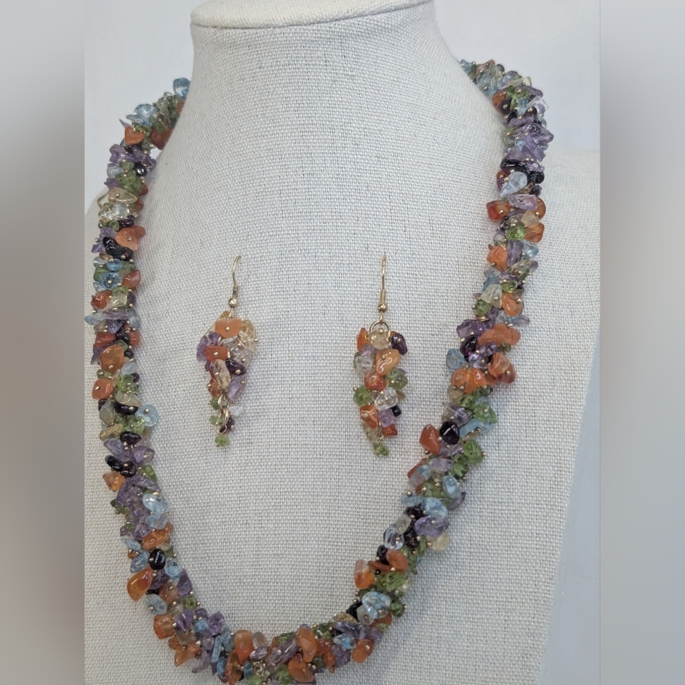 Stauer 140 Carat Mixed Gemstone Fiesta Necklace Earrings Set Luxury Vintage